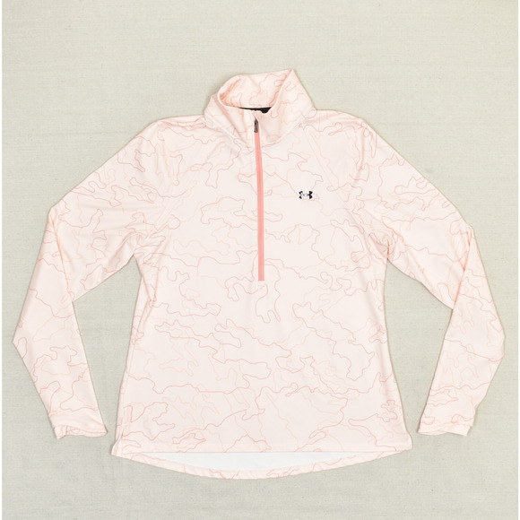 Under Armour Women 1/4 Zip Pullover Sweatshirt Polyester Pink L Fitted Coldgear - Picture 1 of 8